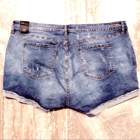 STS Blue Jeans Shorts Boyfriend Denim Destructed, Plus Size 37 OR Size 24 NWT - Picture 6 of 8